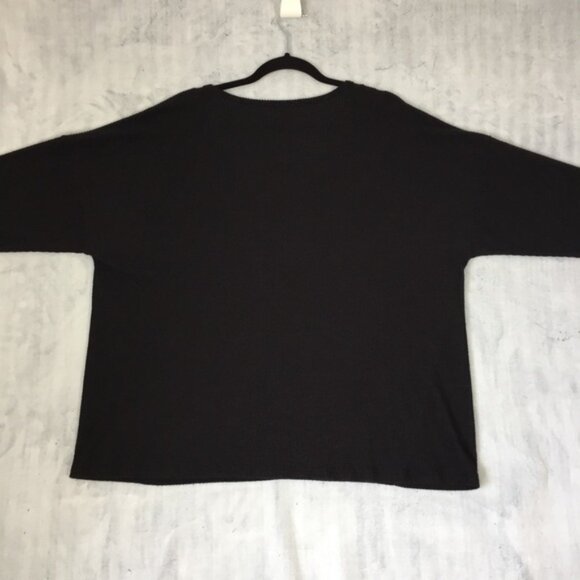 Lucky Brand V Neck Top Sz XL Ribbed Knit Long Sleeve Stretchy Black Shirt - Picture 2 of 10
